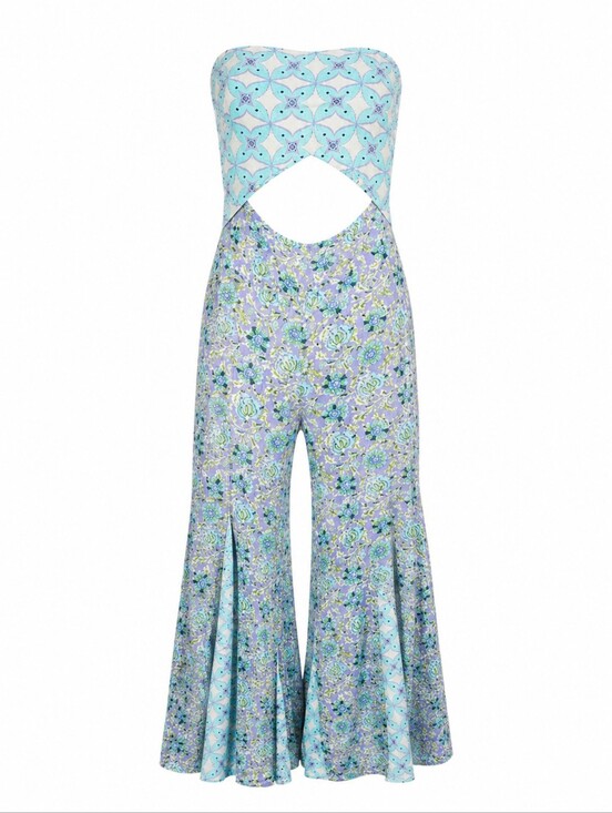 Free People Pants - Free People Juliet Cutouts Strapless Wide Leg Jumpsuit Lavender/Purple Floral